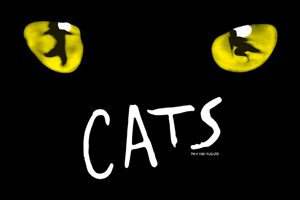 Cat eyes on dark background and the word CATS