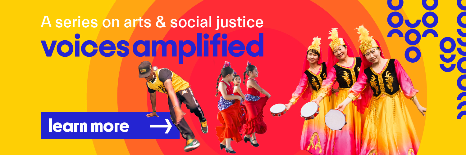 voices amplified, a series on arts and social justice. three images of dancers from different backgrounds