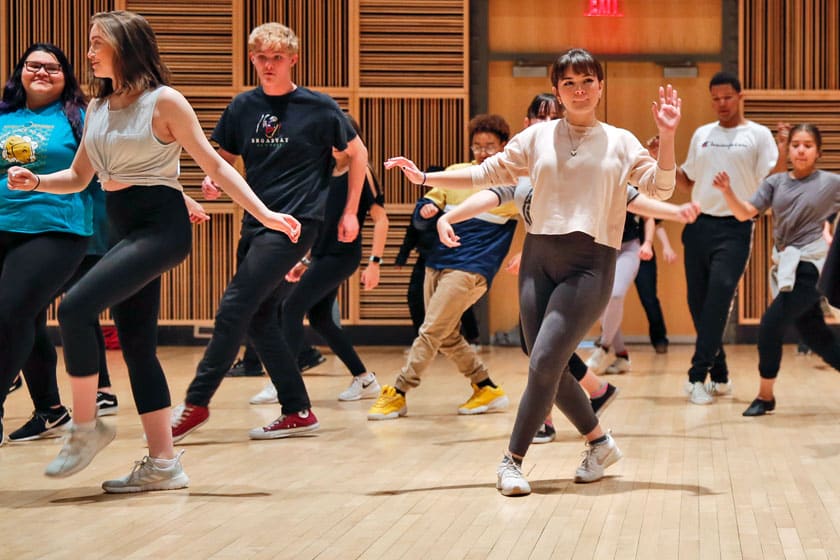 Pre-professional dancers attending a class