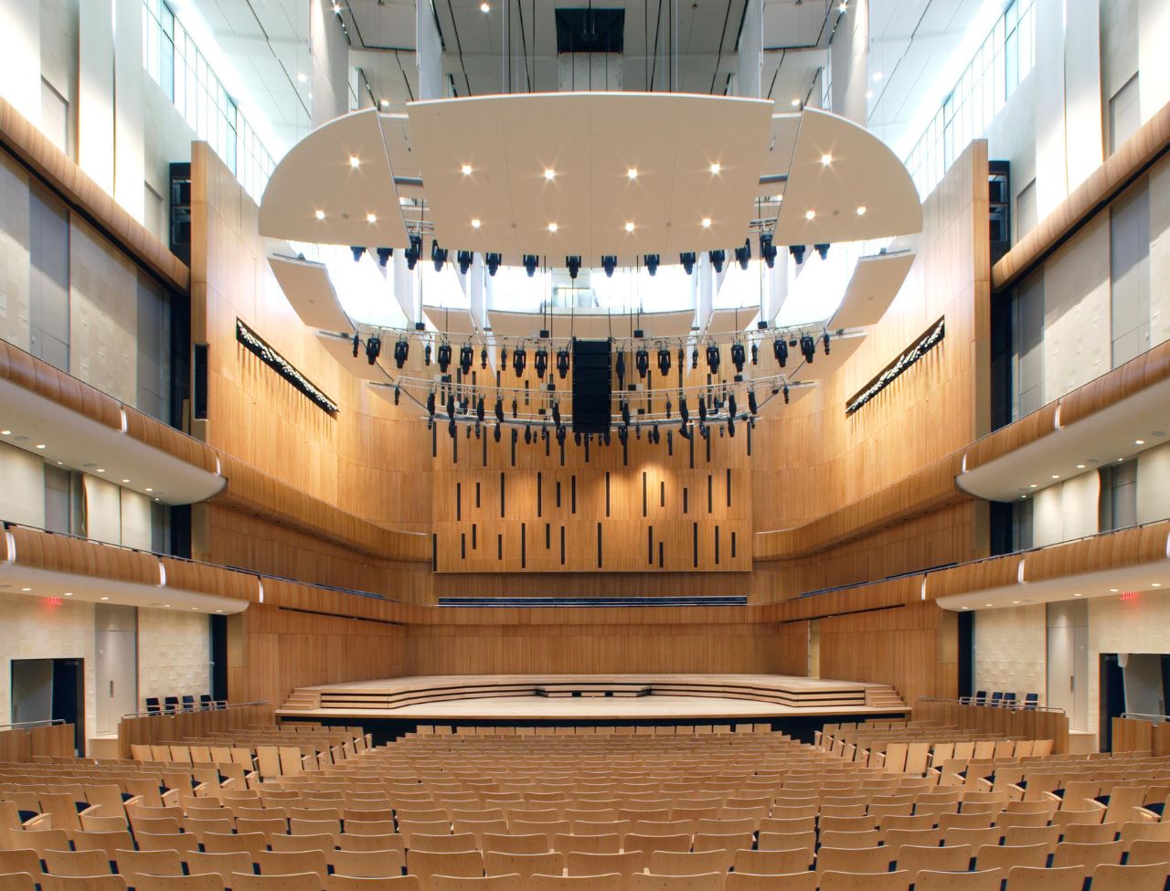 interior shot of inside an empty seated concert hall